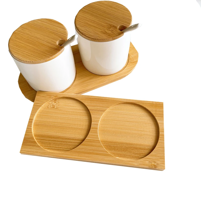 Керамическая банка для приправ в скандинавском стиле на заказ бытовая коробка Набор банок соли с бамбуковым подносом