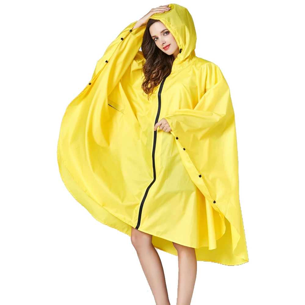 Wholesale 100% Polyester Rain Poncho with Pockets Hooded Muilt-color Adults Poncho