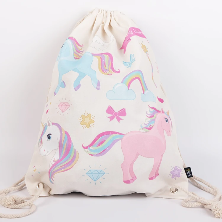 Радуга Единорог для хранения Drawstring хлопка мешки активного отдыха личные вещи сумка для хранения для девочек