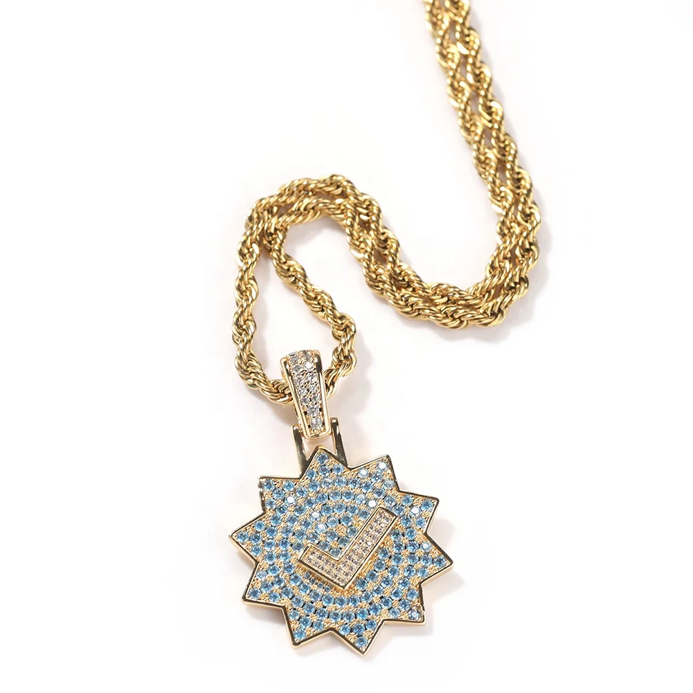  Minority Verified Check Blue Zircon Medal Pendant for Men Women Hip Hop