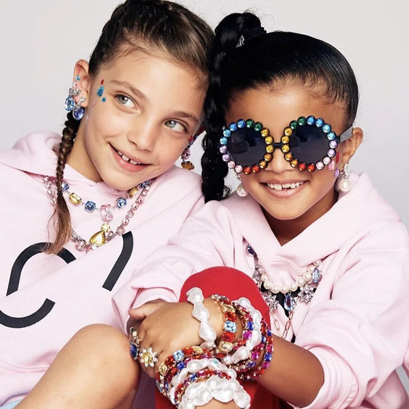 2022 new styling european american girl kids fashion sunglasses colorful round bling diamond brand sun glasses kids sunglasses
