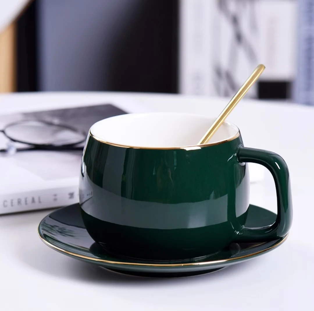 European-Style Glaze Stroke Ceramic Coffee Cup Saucer Spoon Set Turkish Design Style