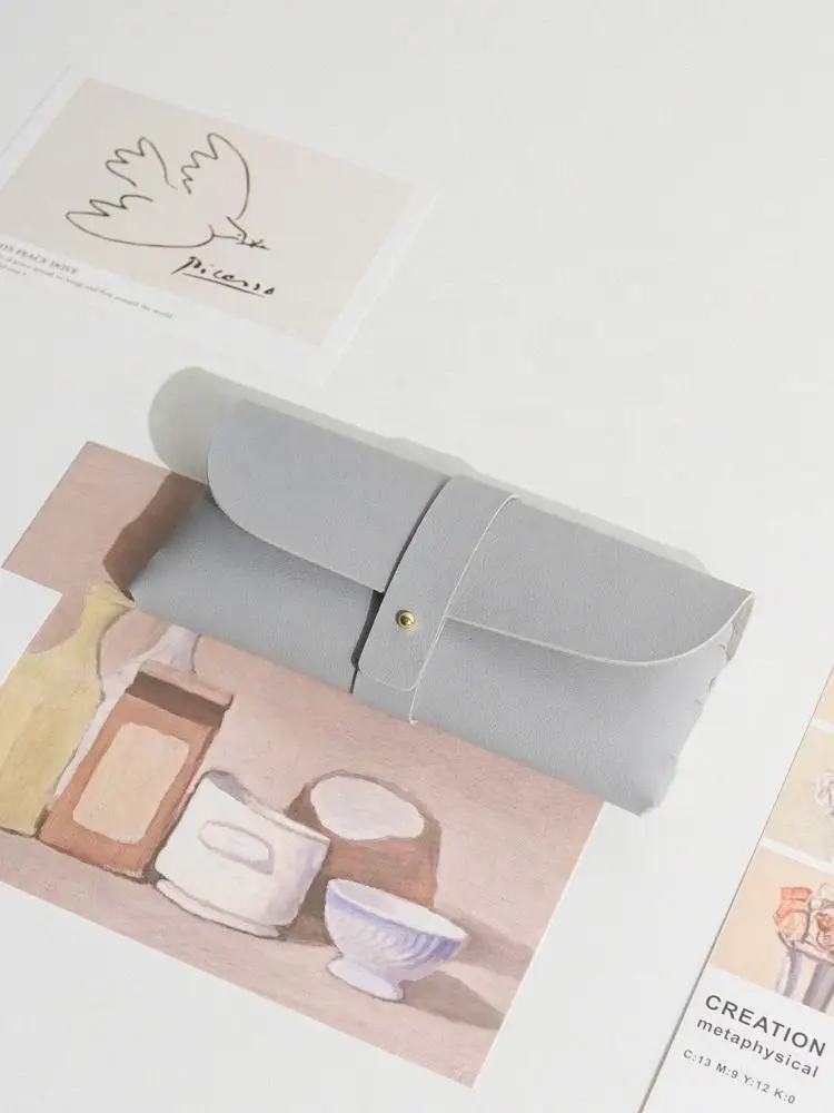 Retro Literary Simple Glasses Bag Soft Leather Glasses Case Ins Girl Portable Sun Sunglasses Bag Storage Bag Anti-pressure