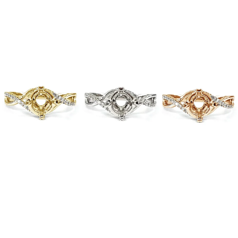 Hong Kong Customized Inspired Creation 18k Solid White Gold 100% Natural Real Diamond Semi Mount Engagement Rings For Women