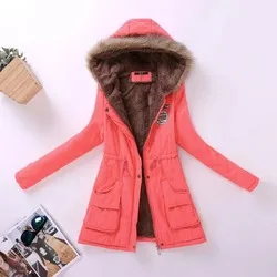S2259 Faux Fur Lined Winter Parka Coat With Hooded Women Jacket Clothes