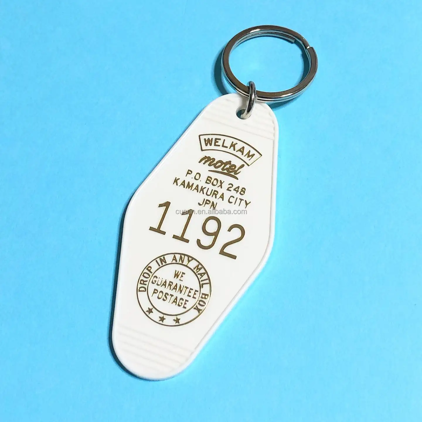 custom logo promotional blank plastic Retro vintage Motel Style Keychain