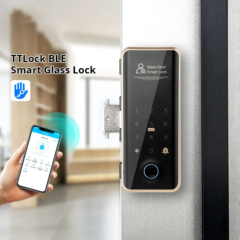 Tediton OEM/ODM Safety Push pull Aluminum slide Glass Frameless door BLE Ttlock APP Smart Fingerprint door lock