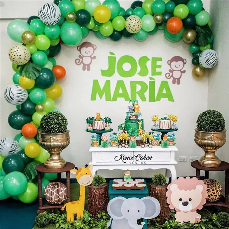 Jungle Safari Theme Party Decorations, Forest Wild Animal Balloons Happy Birthday Banner Balloon Garland Palm Leaves Decoration