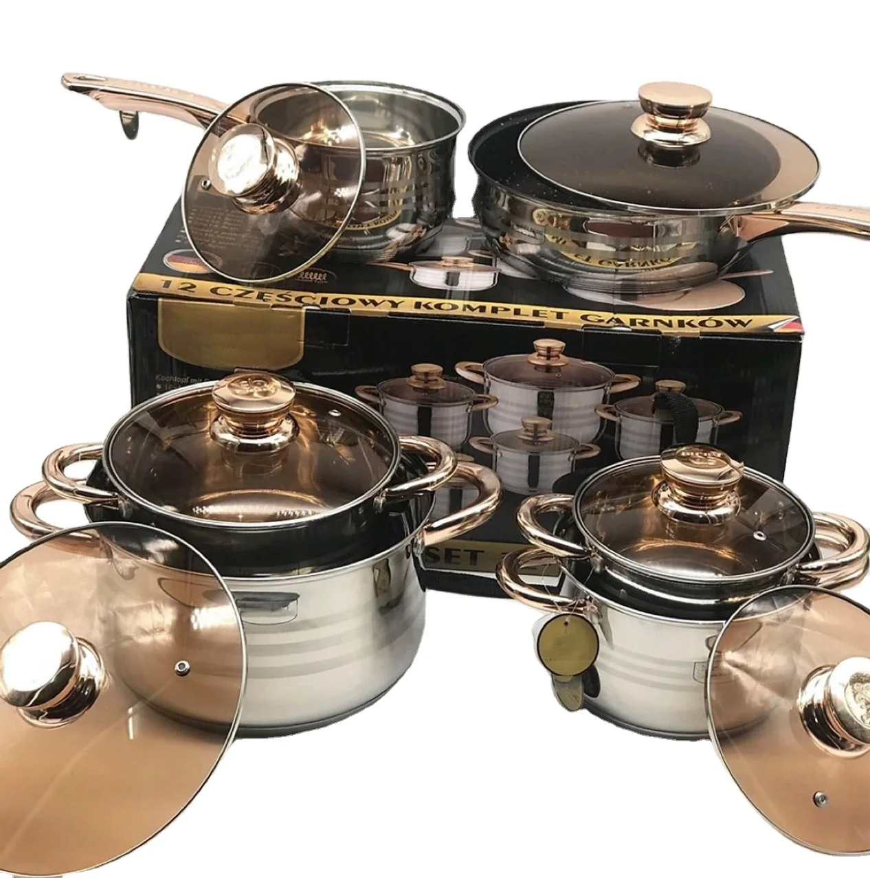 Cookware Set Cookware Kitchenware and Cookware with Glass Lid Professional Stainless Steel 12pcs Metal Minimalist