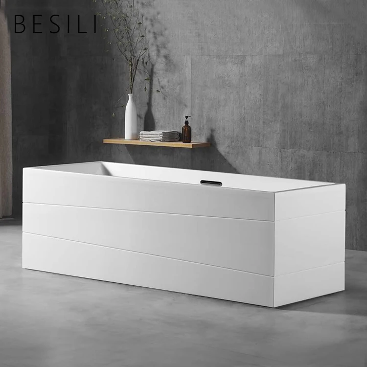 Fashion design bathroom rectangle Hot water soaking bathtub indoor shower cabin adult freestanding white acrylic bathtub