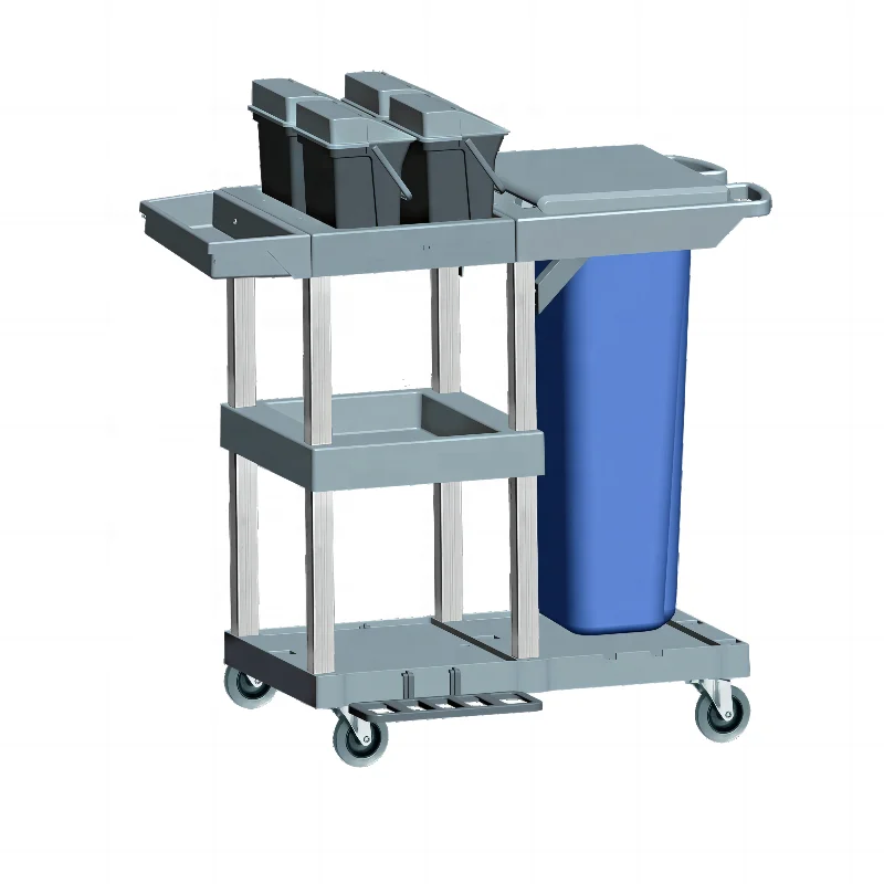 High quality plastic room service janitor cart hot selling Non toxic and odorless PP folding cleaning trolley