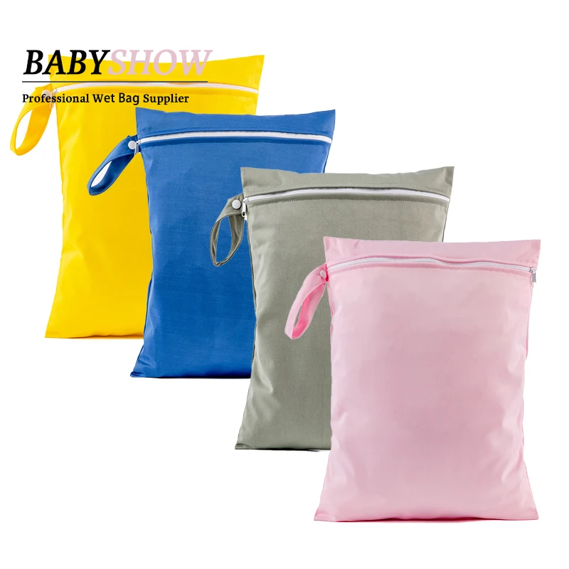 Babyshow RTS Solid Color Wet Bags Waterproof Reusable Washable Diaper Wet Bags For Baby