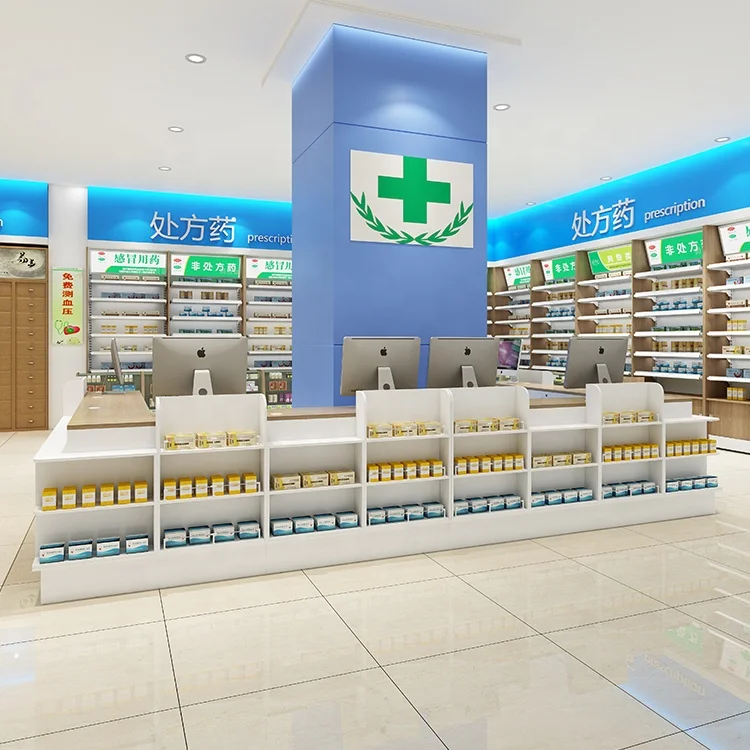 Multifunctional movable  wooden cash counter for small shops