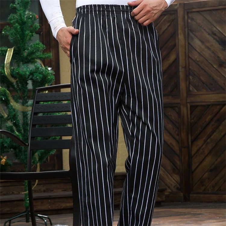 
Mens chef pants Casual Pants Man Striped Trousers Elasticized Waist Cargo work Pants pLaid pants 