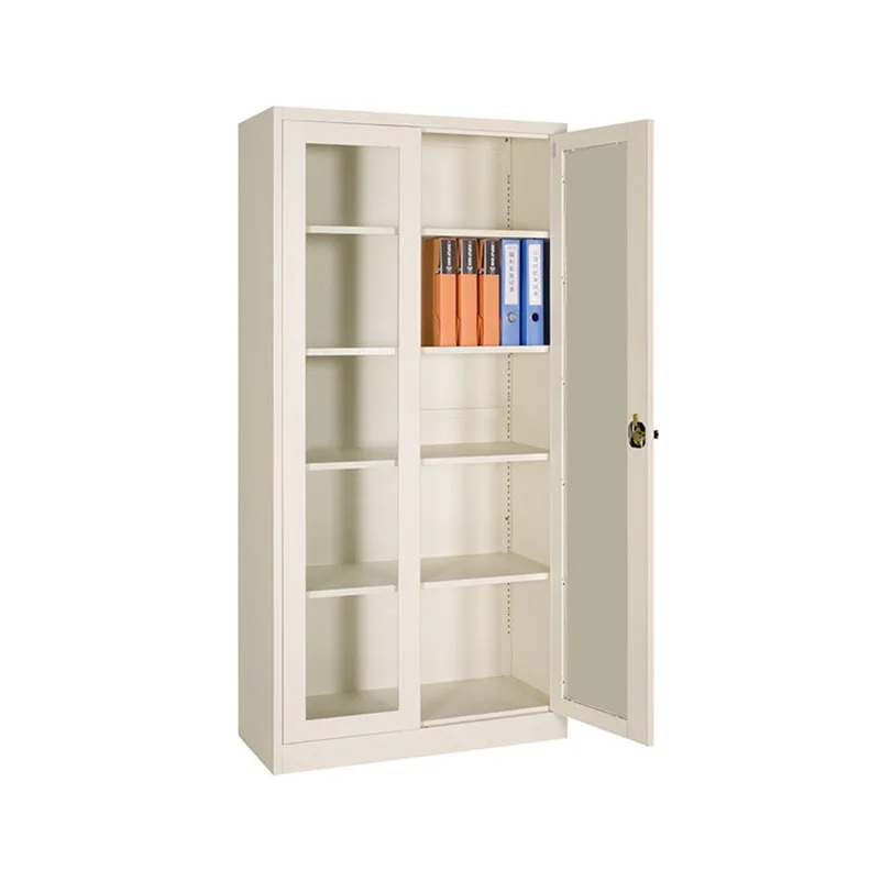 Good quality wooden bookshelf two open glass doors