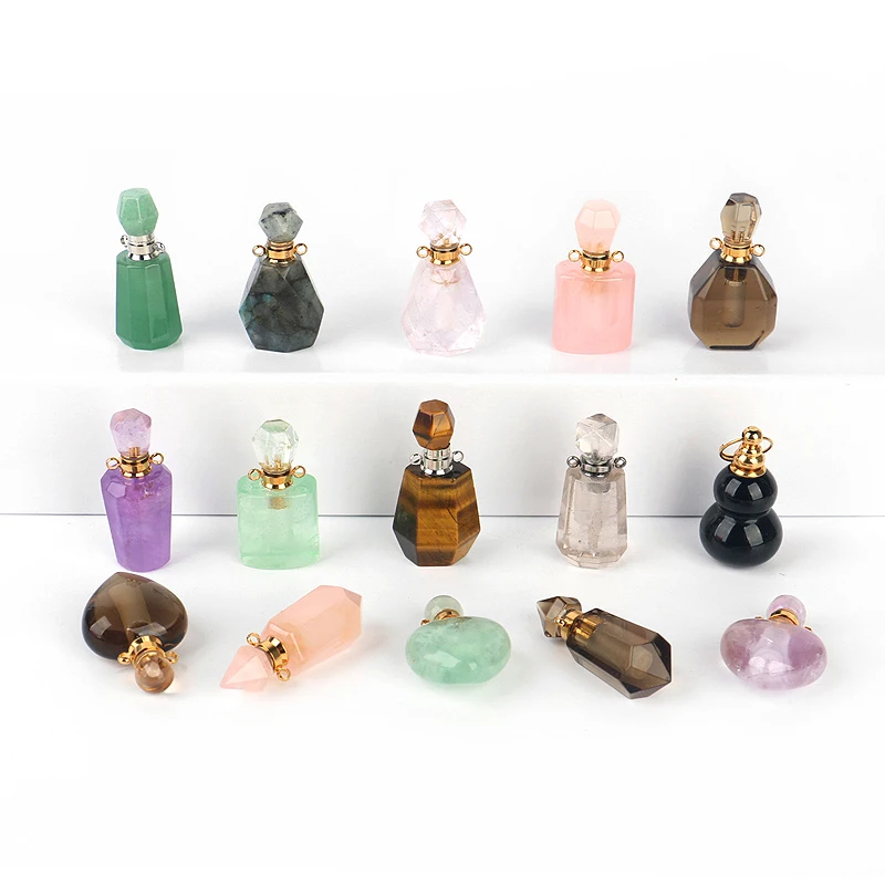 Factory Price High Quality Natural Stone Empty Crystal Perfume Bottle Pendant for Women Gift