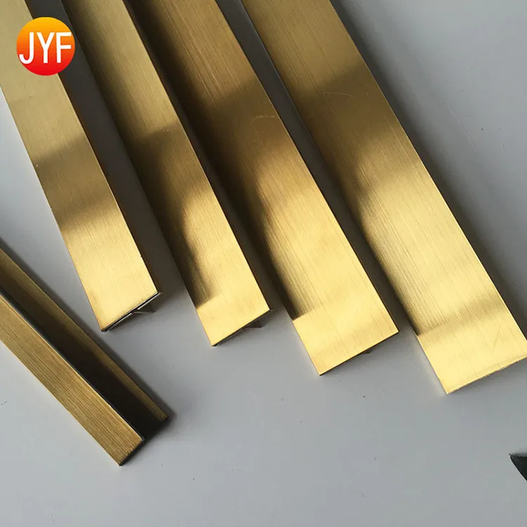 
S04107 Best Selling 316 Brushed Stainless Steel Tiles Brass Color Hairline Stainless Steel T Trim For Ceiling And Wall 