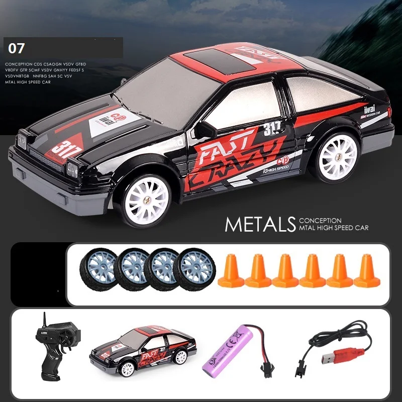 1:24 2.4G 4WD Remote Control High Speed Car With LED & Accessories Drifting Tyres Tires Replaceable R/C car
