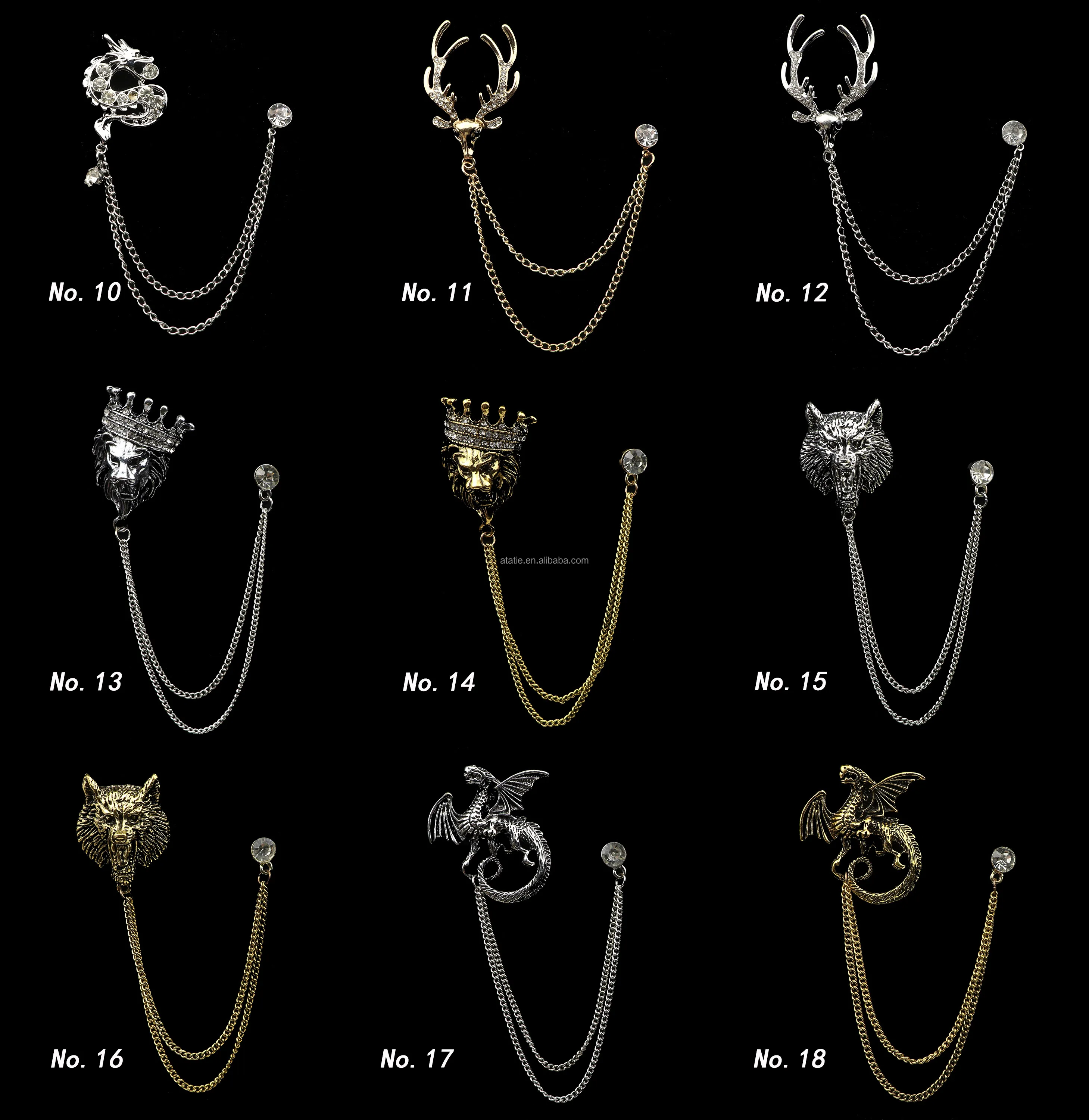 Fashion Gentleman Tassel Brooch for Men Suit Shirt Collar Chain Lapel Pin Lion Dragon Deer Retro Wedding Dinner Accessories