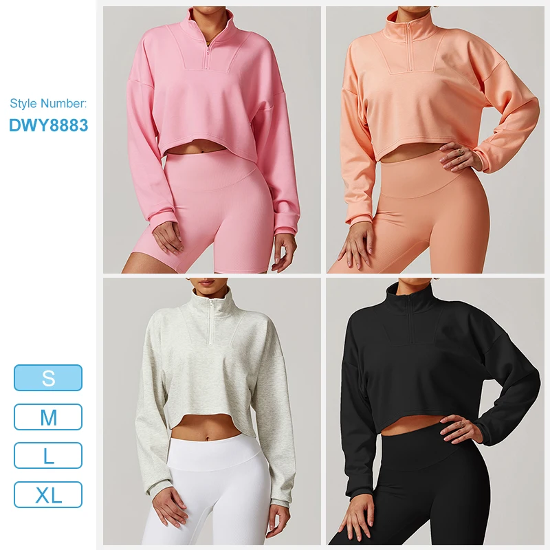 DWY8883 Wholesale Warm Zip-Up Stand Collar Hoodie Women Loose Comfortable Hoodie Casual Gym Yoga Sports Jacket