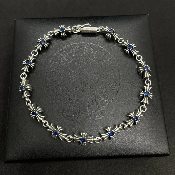 Chrome CROZA Antique Crusade Bracelet Mixed Color Inlay Retro Hip Hop Men Women Couple Old All-match Cross heart jewelry