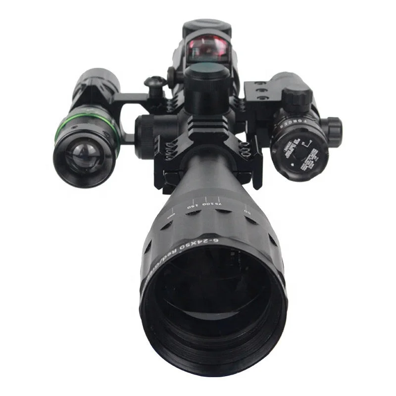 Combo Optical Scope 6-24x50+ Mini Red Dot Sight+Red Laser Sight +Flash Light Hunting Scope  Reflex Sight Scope