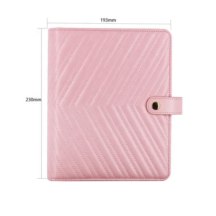 Custom Designer A5 6 Ring Binder Pink Quilted Leather Spiral Metal Ring Binder Custom Leather Planner A5 Leather Binder
