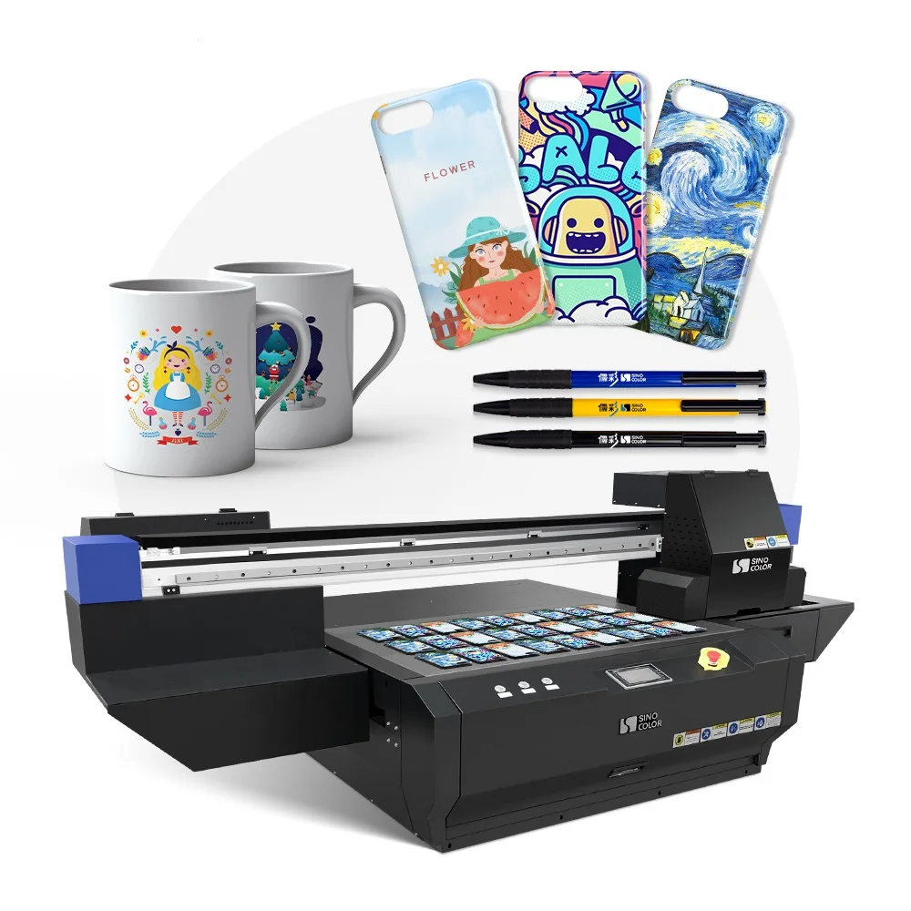 SinoColor Professional 2/3/4 i1600 i3200 Heads 2400dpi CMYKW Varnish Available UV DTF 6090 UV Flat Bed Printer With Rotary