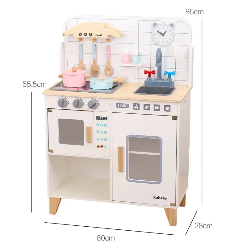 2022 new style children cookhouse toy white wooden oven refrigerator kitchen combination set toys