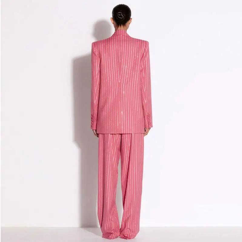 2024 New European and American Star Socialite Temperament Loose Rhinestone Suit Jacket Trousers Suit Two-Piece Suit