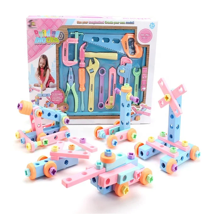 Diy colorful design building blocks game plastic kids toy tools for pretend play