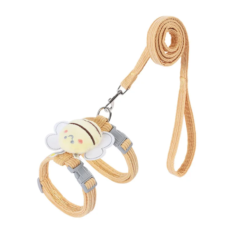 Cute Little Bee Cat Pulling Rope Anti Breaking Loose I-Shaped Adjustable Chest and Back Cat Leash