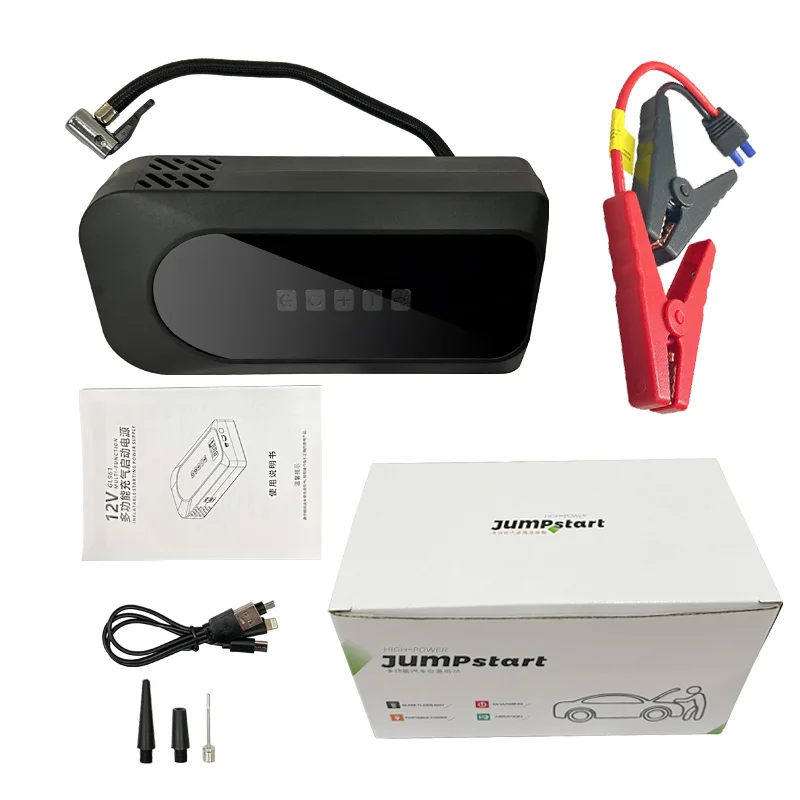High power 4-in-1 6000mah power bank jump starter booster air pump with flashlight jumper cable