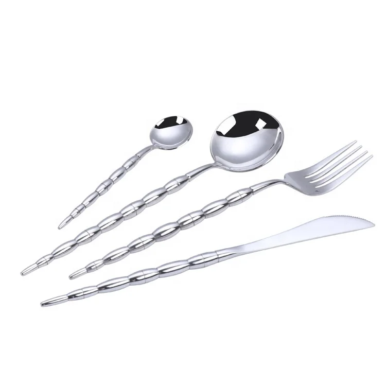Hot Selling Food Grade 4pcs Stainless Steel Silver Wedding Hotel Cutlery Flatware Set Spoon Fork Knife