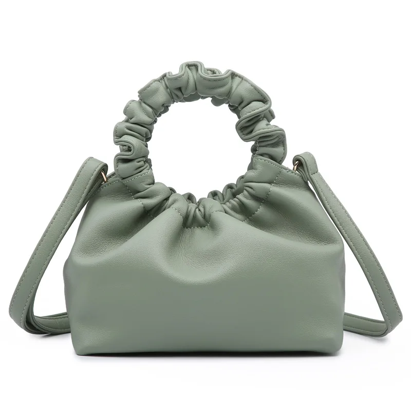 
Women Large Capacity Soft PU Leather Dumpling Handbag Pleated Handle Cloud Bag 