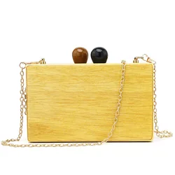 Vintage Handmade European Style Real Wood Log Women Shoulder Bag with acrylic chains Wind Wood Crossbody bag Wooden handbag