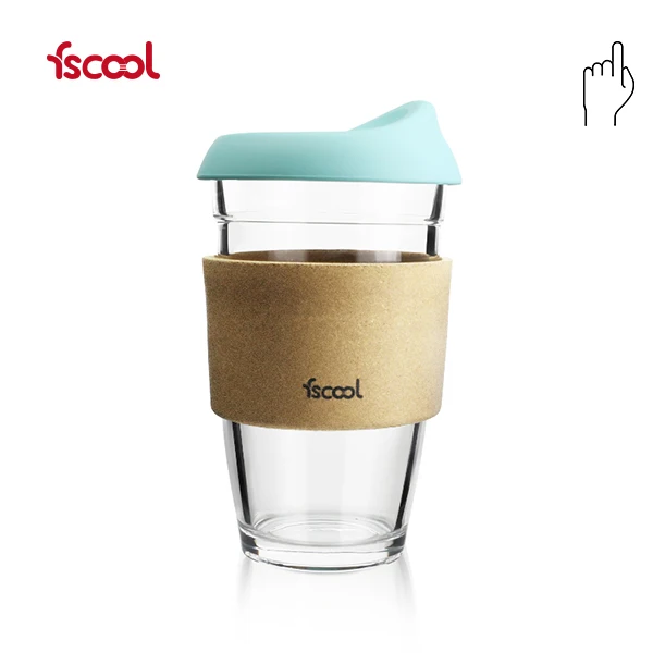 8oz Custom LOGO Cork Sleeve Anti-slip Heat Resistant Reusable Glass Coffee Cup With Silicone Lid