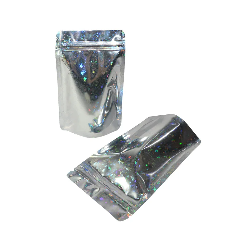 
LOW MOQ Stand Up resealable Food Storage cosmetic Mylar Foil Packaging flat bottom pouch with zipper 