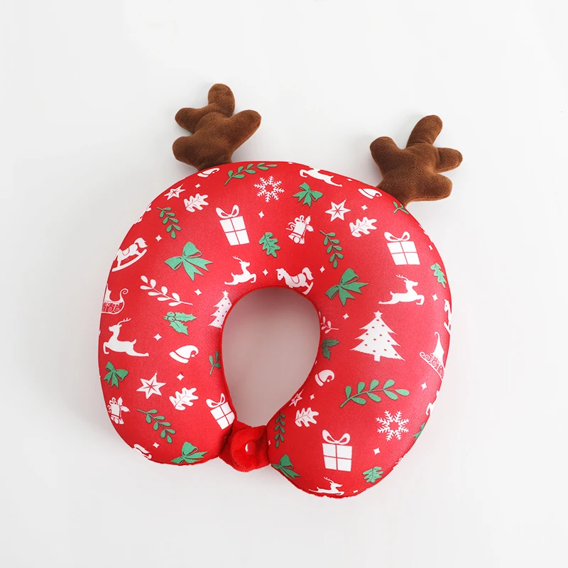 New Pattern Customized Design U-Shape Christmas Holiday Antler Microbeads Travel Neck Pillow
