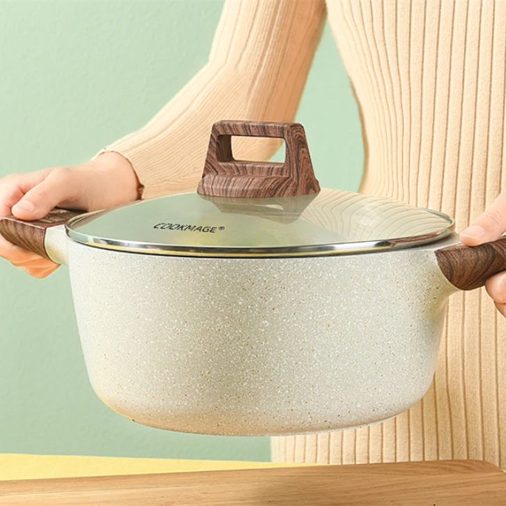 Granite Coating Stock Pot with Lid Nonstick Soup Pot 20cm 24cm 28cm Low Casserole Cookware