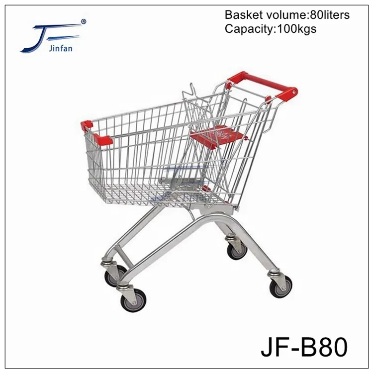 Professional Manufacturer metal steel supermarket store euro style shopping trolley 80 liters