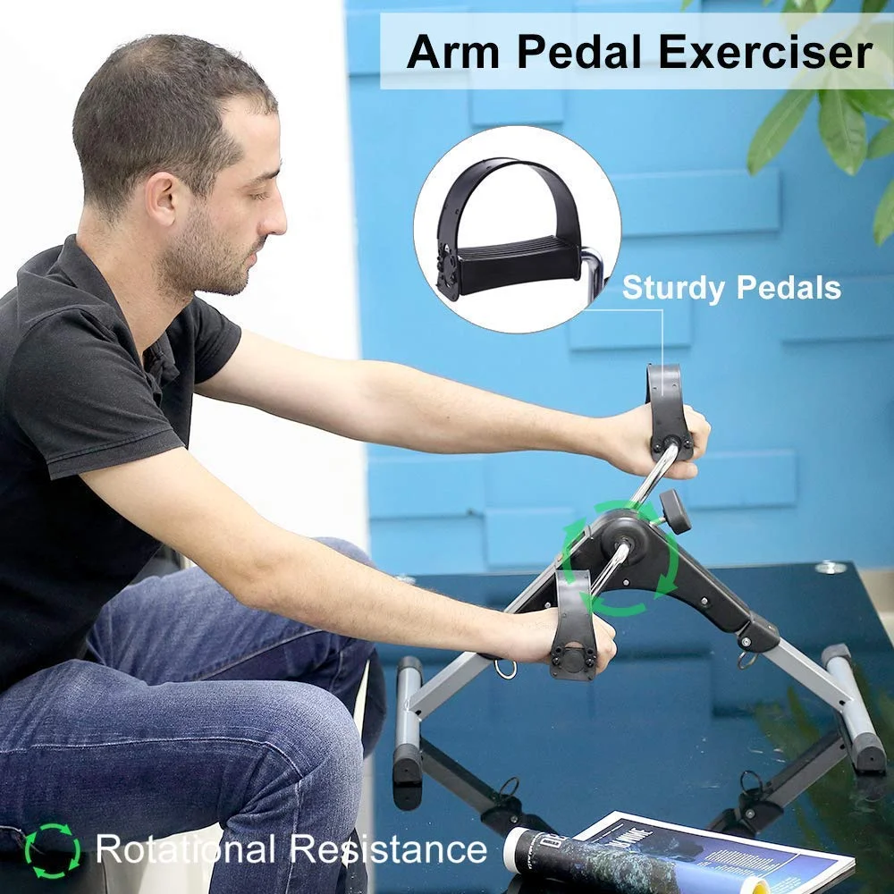 Folding Mini Pedal Exercise Bike Portable Home Workout Office Exerciser Bike Leg Foot Arm Under Desk Sitting Down Stepper