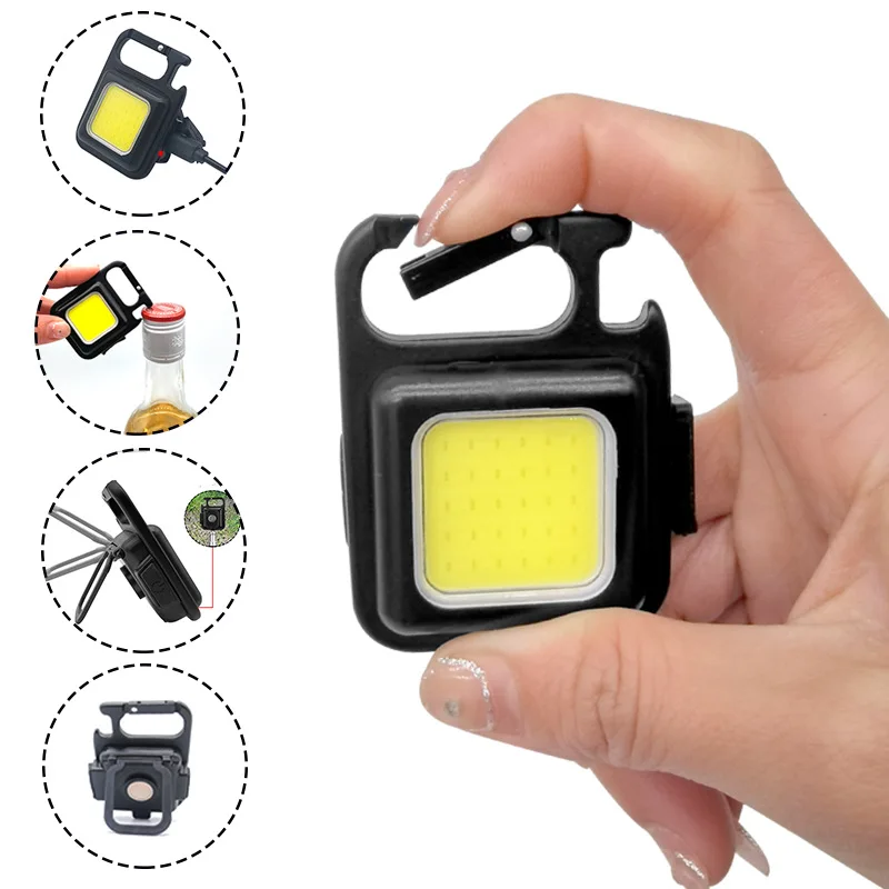 Outdoor Backpack Emergency Key Chain Light Mini COB LED Key Holder Rechargeable Working Torch Magnetic Pocket Flashlight Pendant
