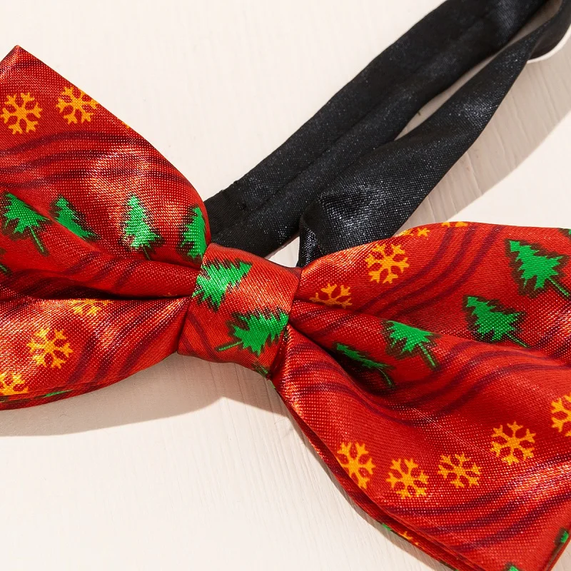 Wholesale Christmas Tree Pattern Printed Custom Polyester Jacquard Party Red Bow Tie Cravat Christmas Women Cravats