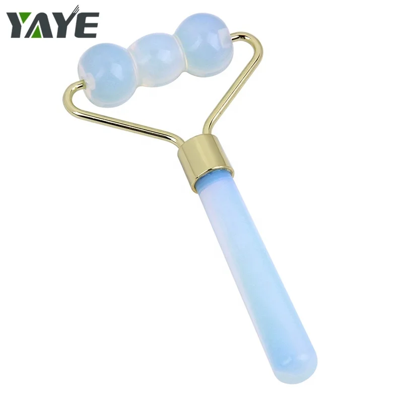 Handheld Massage Gourd head Roller Rose Quartz Facial Roller Single Jade Roller