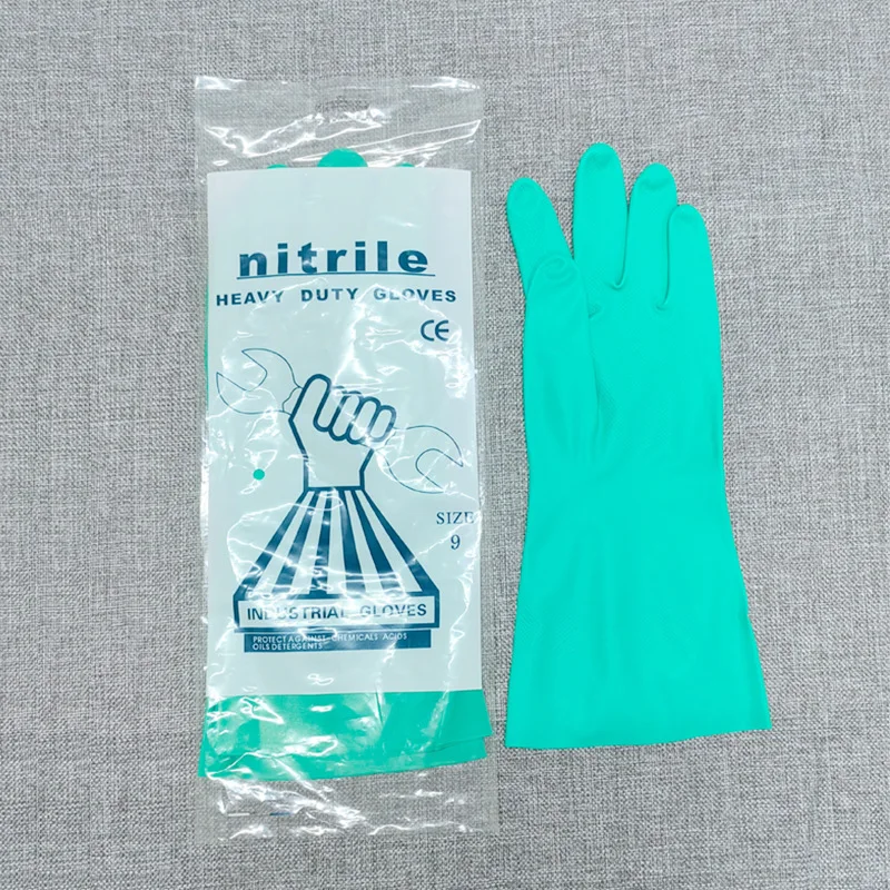 Green Chemical Resistant Safety Work Nitrile Gloves,Acid Oil Proof Hand Rubber Gloves Waterproof Nitrile Rubber