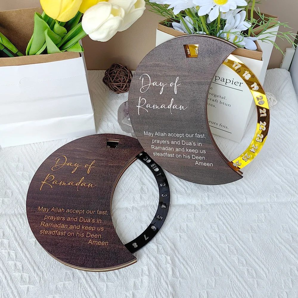 Wholesale Wood Acrylic Ramadan Advent Calendar Muslim Style Home Decoration Table Accessories Calendar Board for Month Ramadan