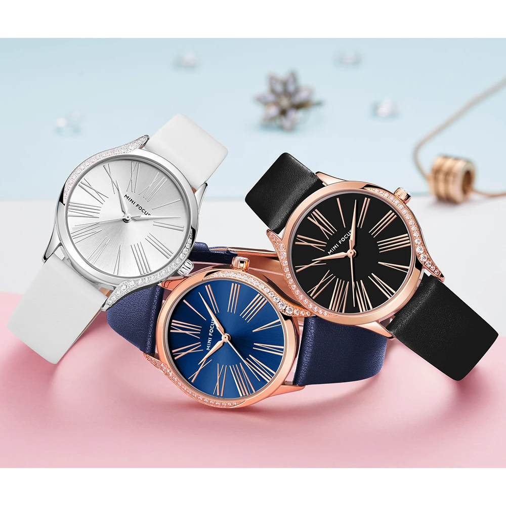 Женские часы Mini Focus MF0259L с японским механизмом, кварцевые часы с ремешком из натуральной кожи