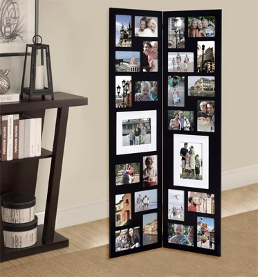Black Wood Folding Floor-Standing Collage Hinged Picture Photo Frame with 26 Openings