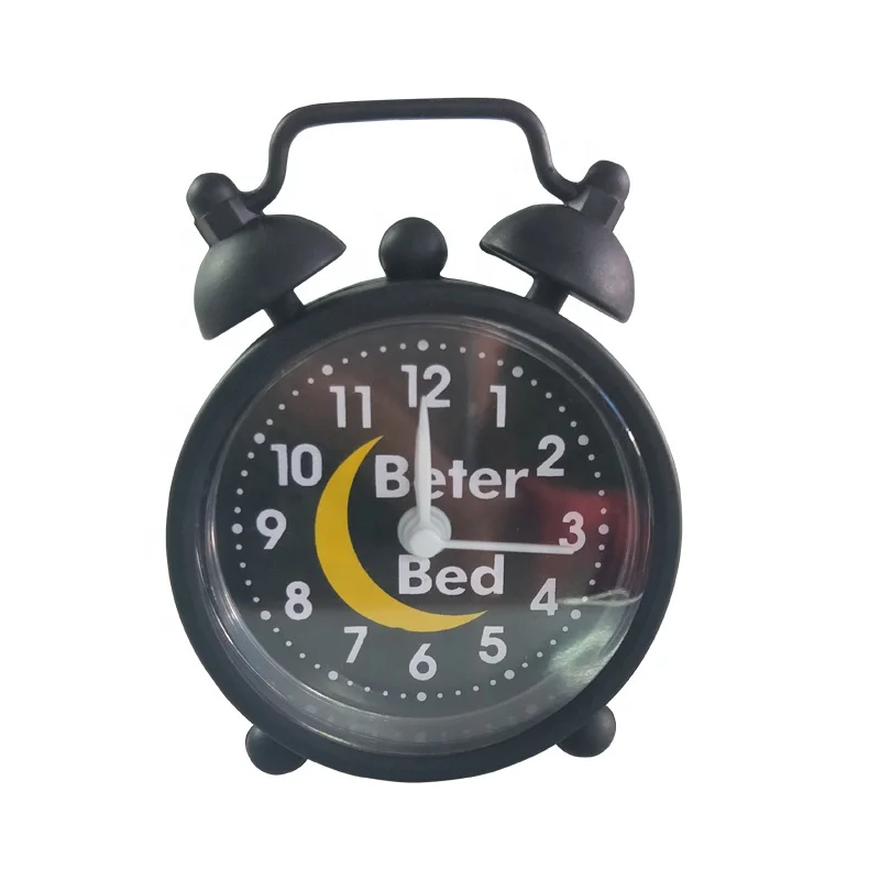 Черный силиконовый мини-Настольный будильник с двойными колокольчиками для детей